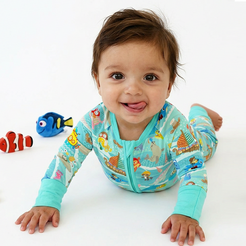 Ocean Sailboat and Sea Animal Parade Bamboo Zipper Romper Pajamas