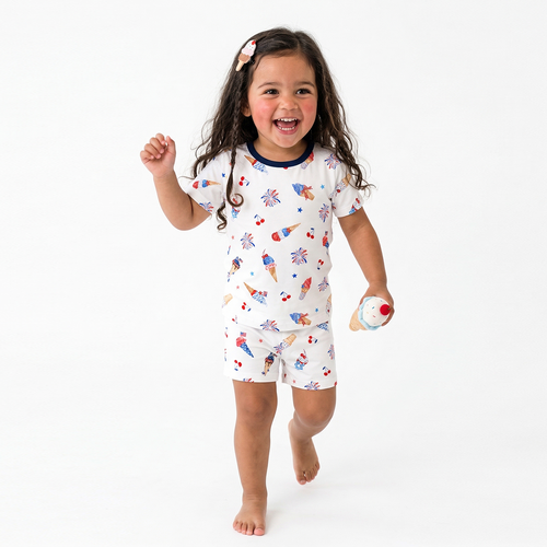 4th of July Ice Cream and Fireworks Bamboo Two-Piece Pajama Short Sleeve Set