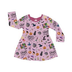 Halloween Witch Sisters Smell Children Purple Long Sleeve Twirl Dress With Bodysuit