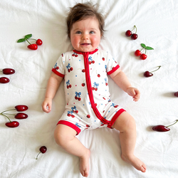 4th of July Cherry Bow Twinkling Stars Short Bamboo Zippy Baby Romper