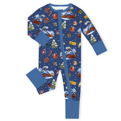 Christmas Snowy Train Adventure and Gift Baby Bamboo Zipper Romper Pajamas