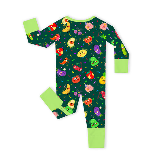 Bountiful Fruit Cherry and Banana Nighttime Bamboo Zipper Romper Pajamas