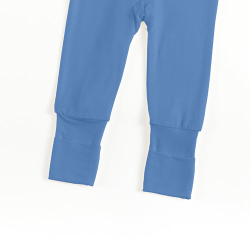 French Blue Solid Bamboo Zipper Romper Pajamas