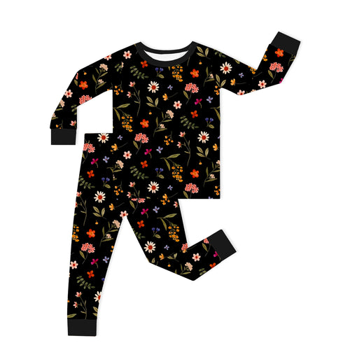 Midnight Wildflower Floral Fantasy Kids Bamboo Two-Piece Pajama Set