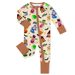 Halloween Colorful Buckets and Fast-food Friends Baby Bamboo Zipper Romper Pajamas