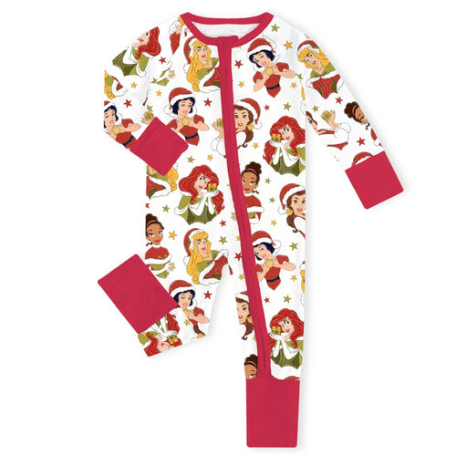 Christmas Red Princess Baby Bamboo Zipper Romper Pajamas