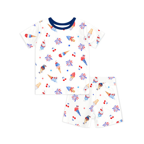 4th of July Ice Cream and Fireworks Bamboo Two-Piece Pajama Short Sleeve Set