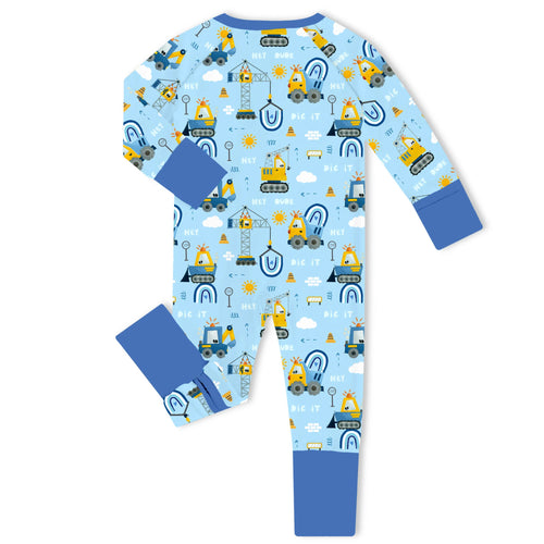 Dig It Construction Crew Bamboo Zipper Romper Pajamas