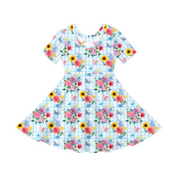 Gingham Garden Bouquet Kid Bamboo Long Sleeve Dress