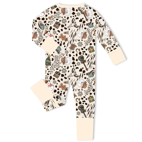 Christmas Western Country Leopard Bamboo Zipper Romper Pajamas
