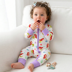 Little Mermaid Ocean Dreams and Sea Friends Purple Bamboo Zipper Romper Pajamas