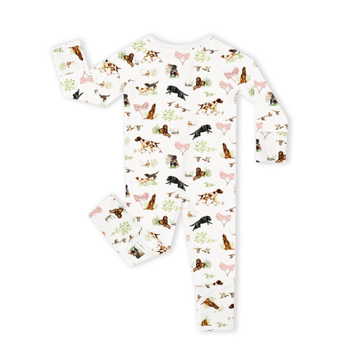 Hunting Puppy Dog and Game Bird Bamboo Zipper Romper Pajamas
