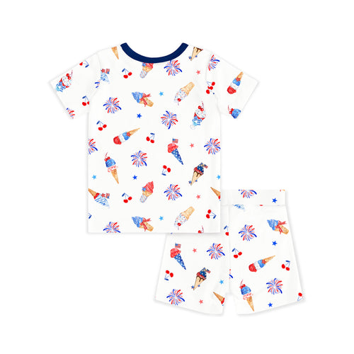 4th of July Ice Cream and Fireworks Bamboo Two-Piece Pajama Short Sleeve Set