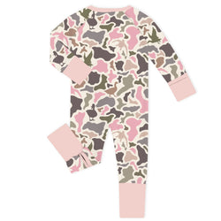 Waterfowl Camo Pink Bamboo Zipper Romper Pajamas