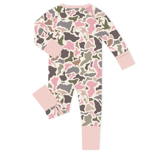 Waterfowl Camo Pink Bamboo Zipper Romper Pajamas