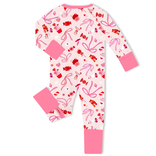 Valentine Sweetheart Treats Bamboo Zipper Romper Pajamas