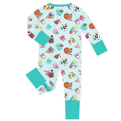Retro Pop Sports Bamboo Zipper Romper Pajamas
