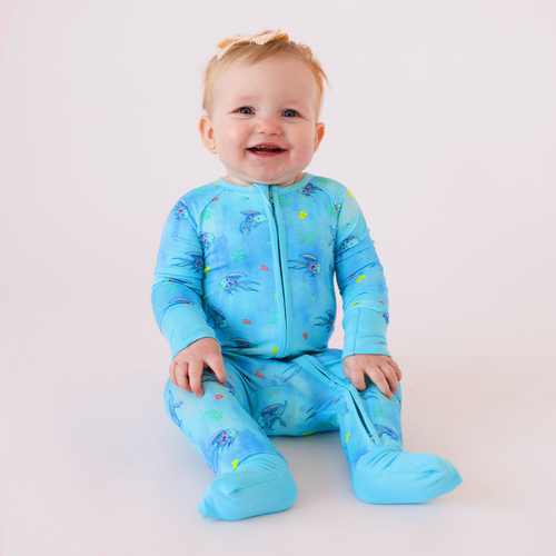 FancyPrince Colorful Fish Baby Bamboo Blue Zipper Romper Pajamas