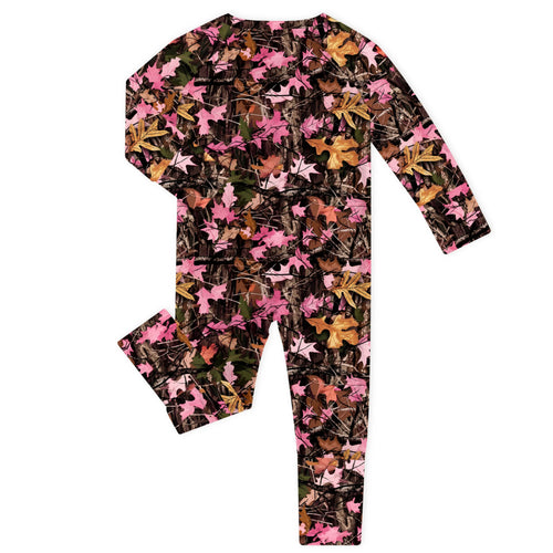 Pink Timber Camo Bamboo Zipper Romper Pajamas