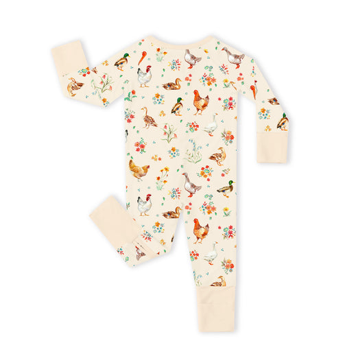 Farm Duck and Chicken in Wildflower Floral Bamboo Zipper Romper Pajamas