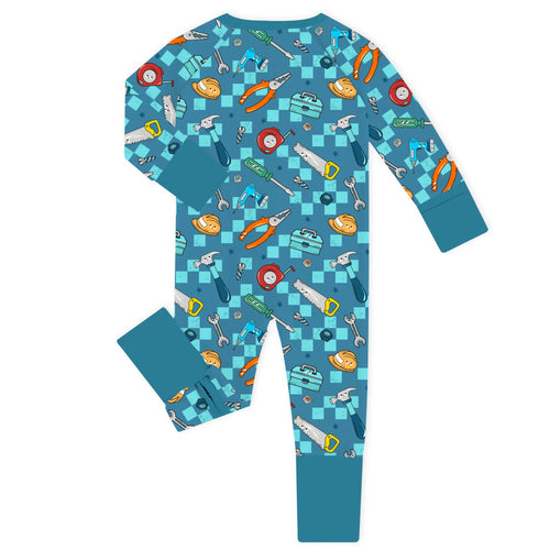 Little Builder Tools Bamboo Zipper Romper Pajamas