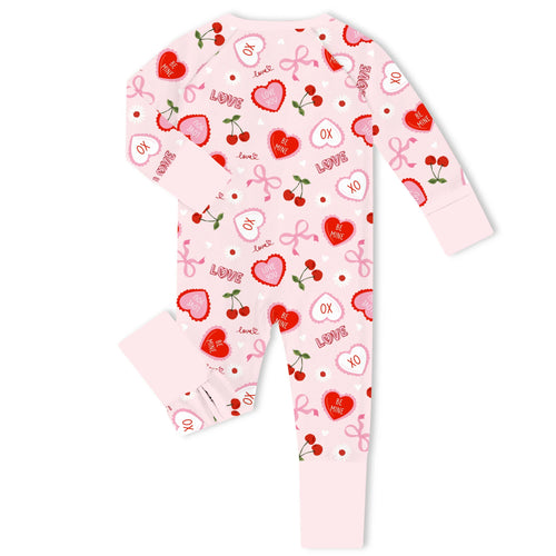Sweetheart Cherry Hearts Bamboo Zipper Romper Pajamas