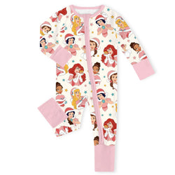 Christmas Pink Princess Light Pink Baby Bamboo Zipper Romper Pajamas