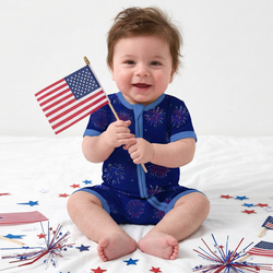 4th of July Colorful Firework Twinkle Stars Navy Short Bamboo Zippy Baby Romper