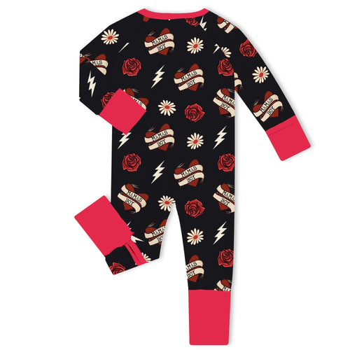 Mama's Boy Vintage Tattoo Red Bamboo Zipper Romper Pajamas