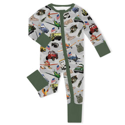 Camo Adventure Car and Airplane Baby Bamboo Zipper Romper Pajamas