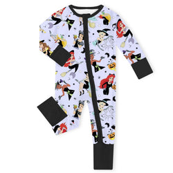 Halloween Princess Pumpkin Bats Purple Baby Bamboo Zipper Romper Pajamas