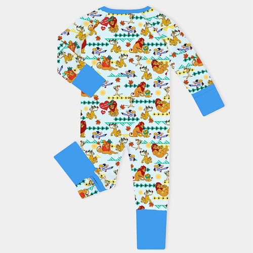 Father's Day Lion Baby Bamboo Zipper Romper Pajamas