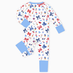 4th of July Bow Baby Bamboo Zipper Romper Pajamas