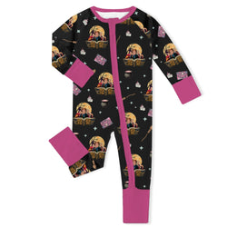 Halloween Witch Sisters Magic Book Baby Bamboo Zipper Romper Pajamas