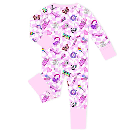 Y2K Pink Pop Bamboo Convertible Bamboo Zipper Romper Pajamas