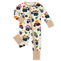 Christmas Animal Car Gifts Baby Bamboo Zipper Romper Pajamas