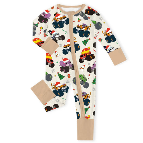 Christmas Animal Car Gifts Baby Bamboo Zipper Romper Pajamas