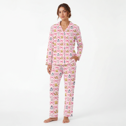 Sunny Bear and Pig Friends Bow Print Bamboo Women's Pajamas Set