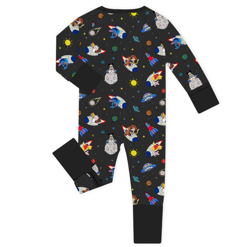 Cosmic Pals Black Bamboo Zipper Romper Pajamas