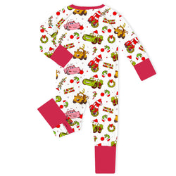 Christmas Cartoon Car Baby Bamboo Zipper Romper Pajamas