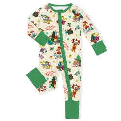 Christmas Naughty Playtime Cheer Baby Bamboo Zipper Romper Pajamas