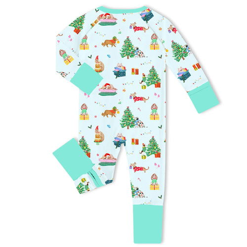 Christmas Holiday Dogs Bamboo Zipper Romper Pajamas
