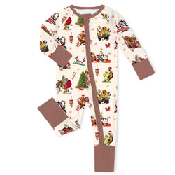 Christmas Safari Park Friends Adventure Baby Bamboo Zipper Romper Pajamas