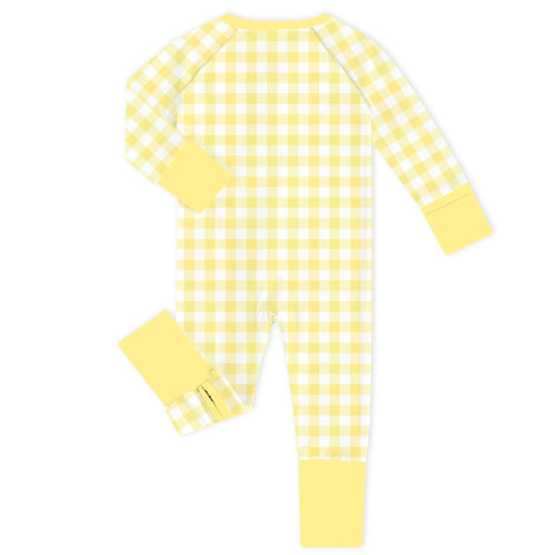 Classic Sunshine Gingham Yellow Bamboo Zipper Romper Pajamas