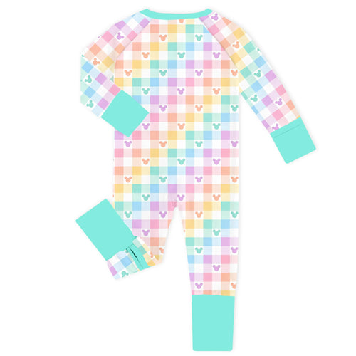 Pastel Magic Check Bamboo Zipper Romper Pajamas