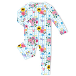Gingham Garden Bouquet Bamboo Zipper Romper Pajamas