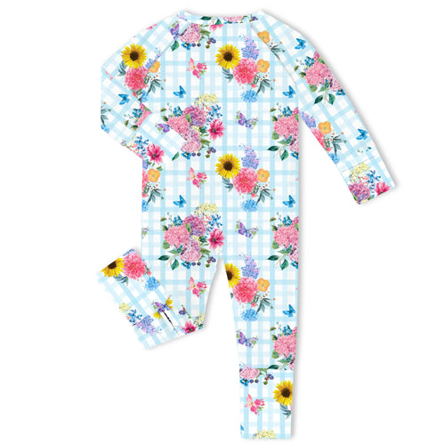 Gingham Garden Bouquet Bamboo Zipper Romper Pajamas
