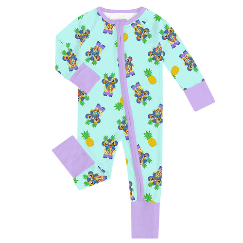 Pineapple Monster Purple Baby Bamboo Zipper Romper Pajamas