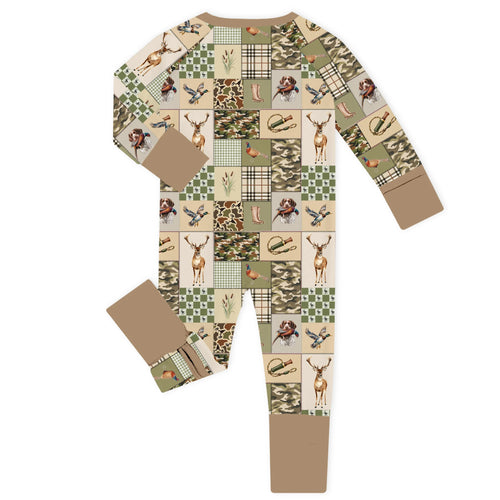 Wilderness Retriever Patchwork Bamboo Zipper Romper Pajamas