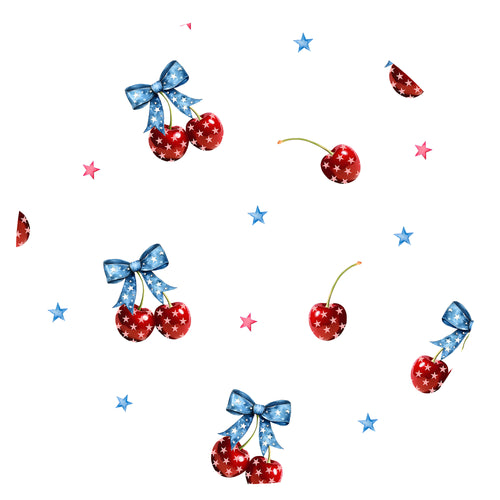 4th of July Cherry Bow Twinkling Stars Bamboo Zipper Romper Pajamas